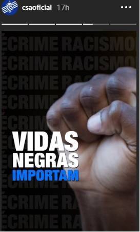 Ambos contra o racismo: CSA publicou imagem com a frase da campanha em seu story no Instagram